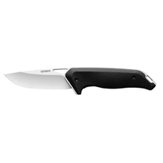 Fällkniv med drop point-klinga och strukturerat grepp. Bolster vid klingan.